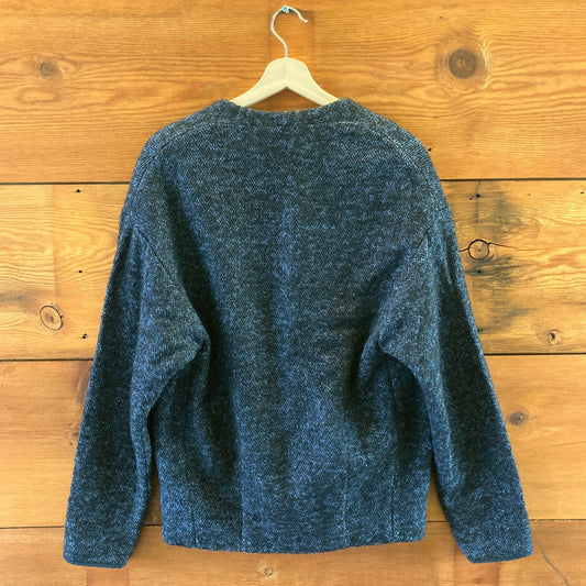 See by Chloe Navy Blue Herringbone Tweed Wool Open Front Blazer - Sz 4 - 0927EK