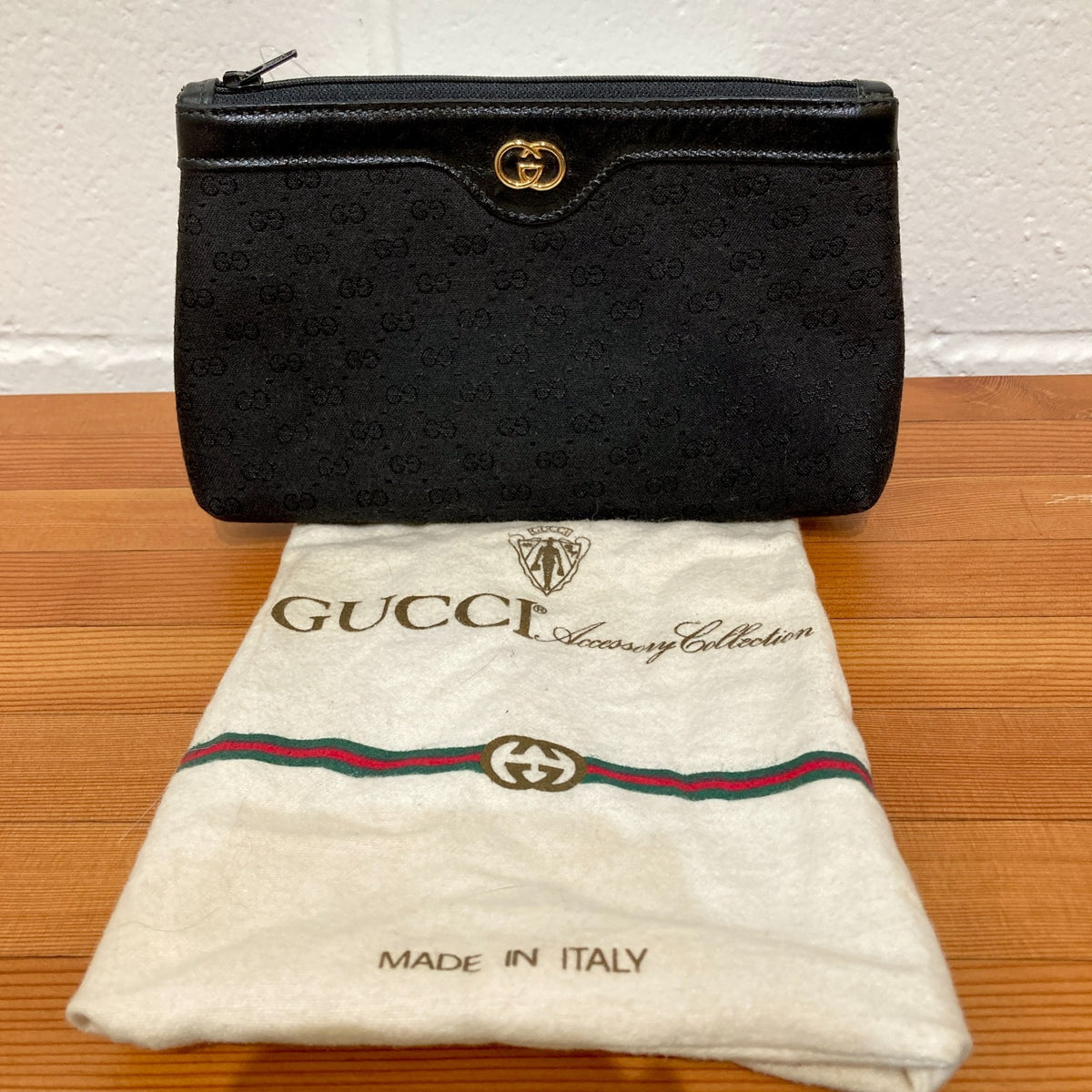 Gucci Black Micro Monogram GG Top Zip Clutch Wallet Purse - 0210AM