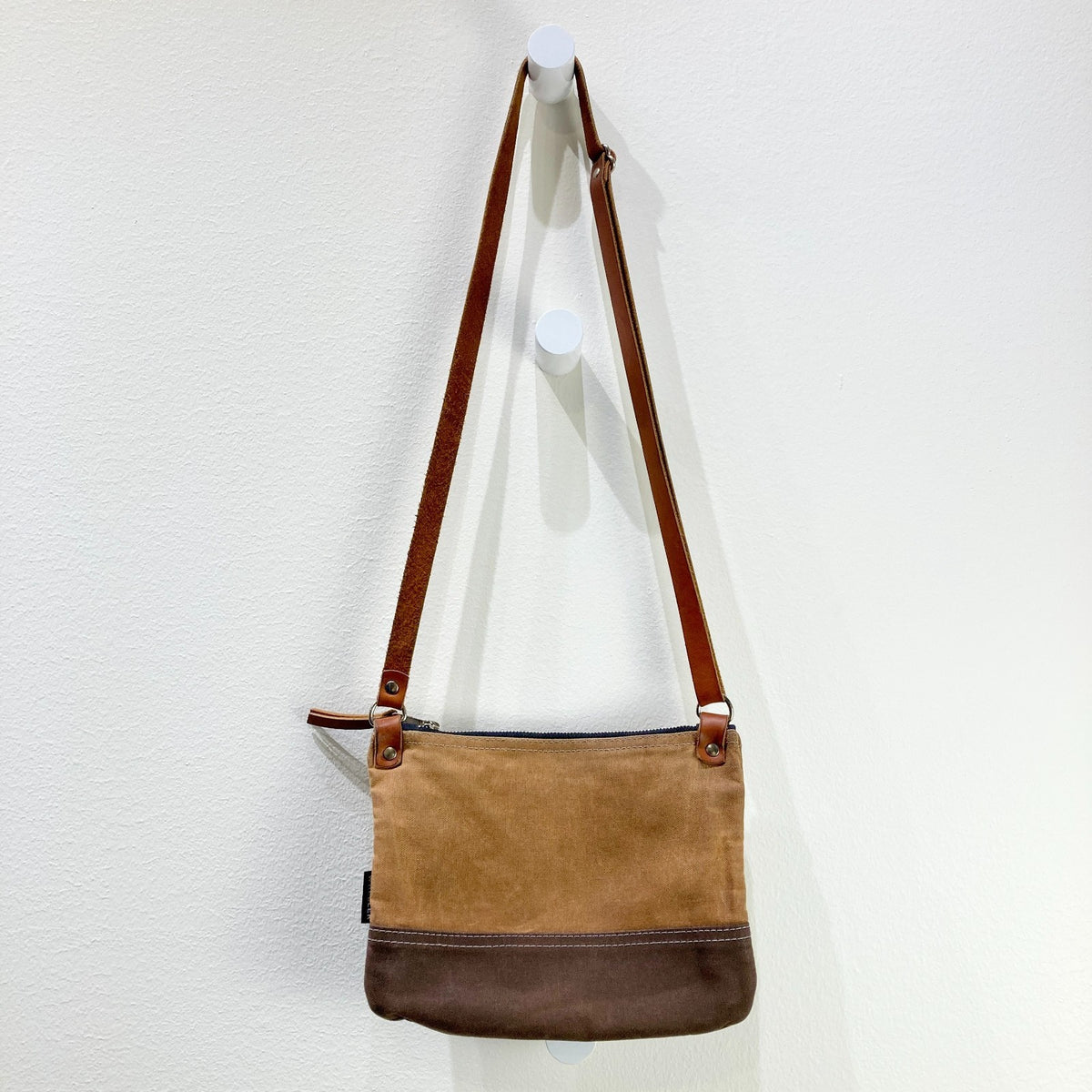 Shift + Wheeler Brown Waxed Canvas & Leather Crossbody Bag - 1103ES