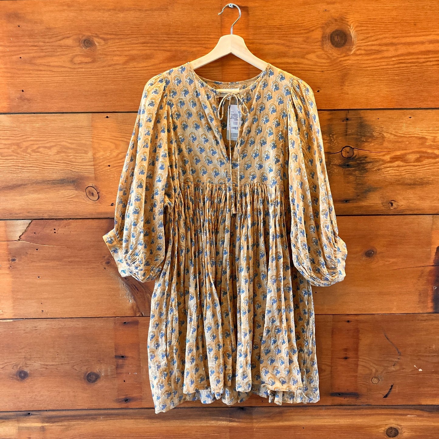 Daughters of India Sandalwood Tan Blue Printed Kyra Mini Dress - Size M - 0425NK