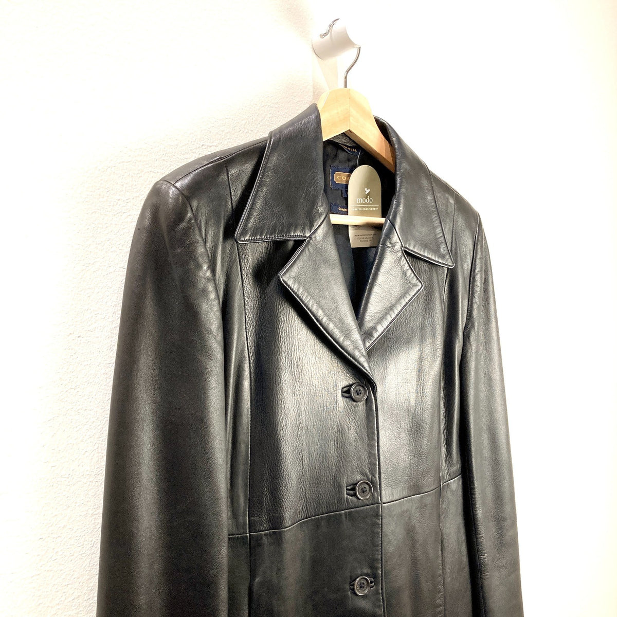 Coach Vintage 90's Black Leather Car Coat Button Up Jacket - Size S - 0814JF