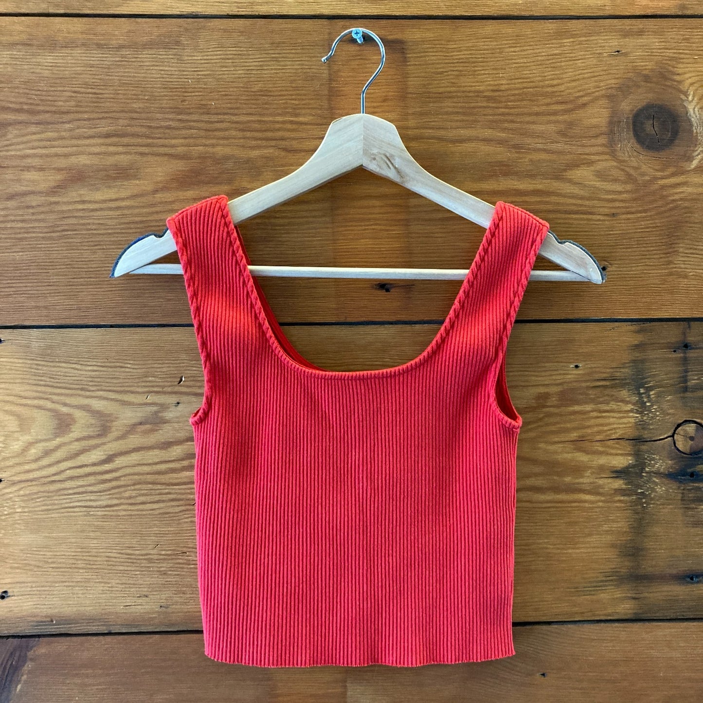 XS - Waltz Red Ribbed Knit NEW $120 Stretch Scoop Neck Tank Top 0312IG