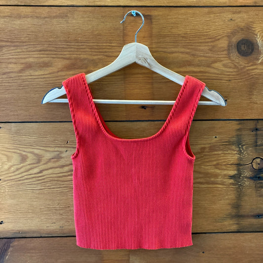 XS - Waltz Red Ribbed Knit NEW $120 Stretch Scoop Neck Tank Top 0312IG