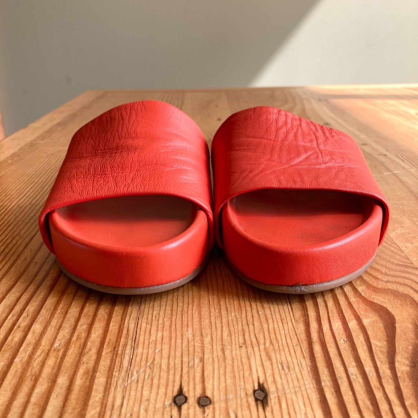 Beek Electric Orange Chunky Leather PLatform Slide Sandals - Size 6 - 0823EP