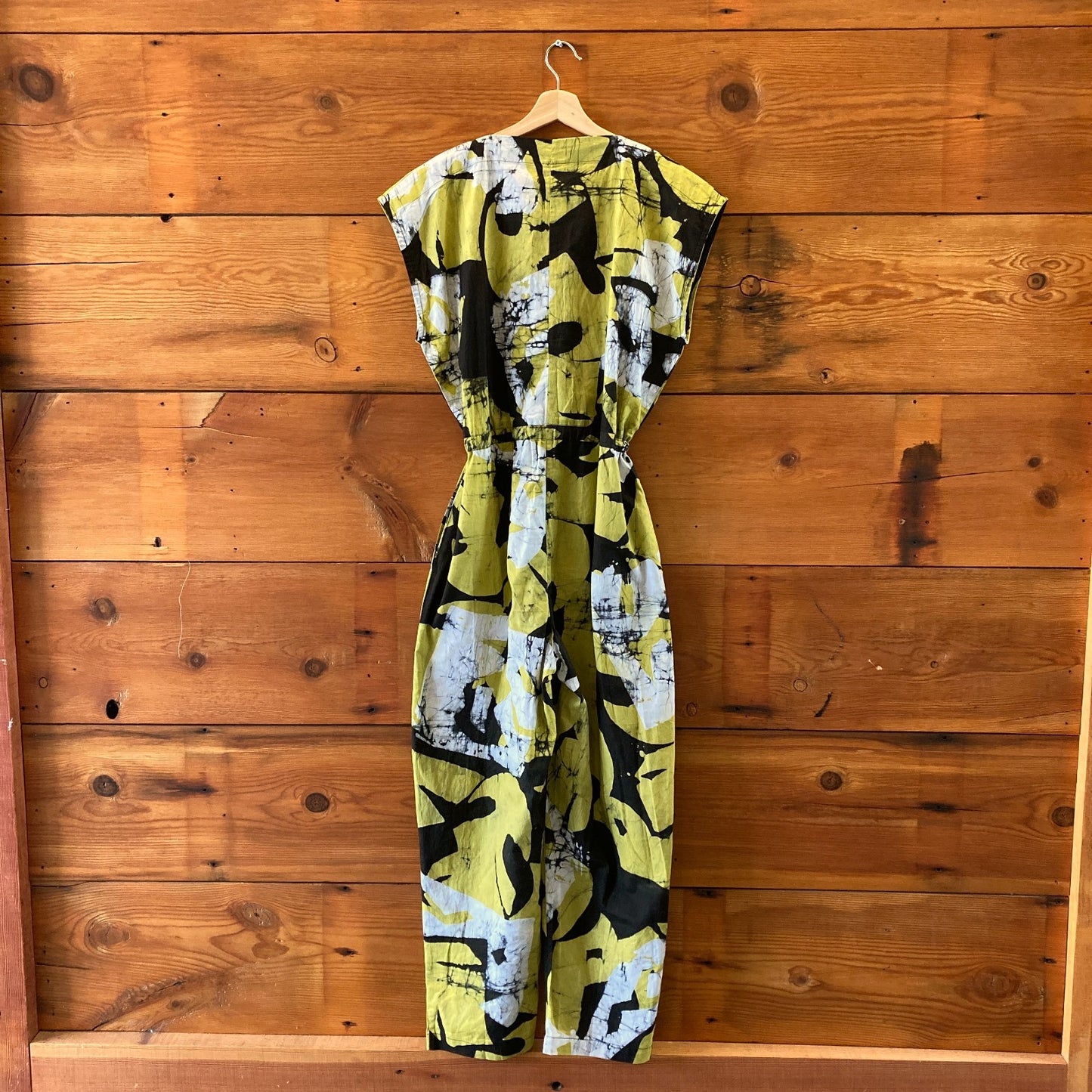 Osei Duro Lime Green & Black Sleeveless Drawstring Jumpsuit - Size L - 1020HB
