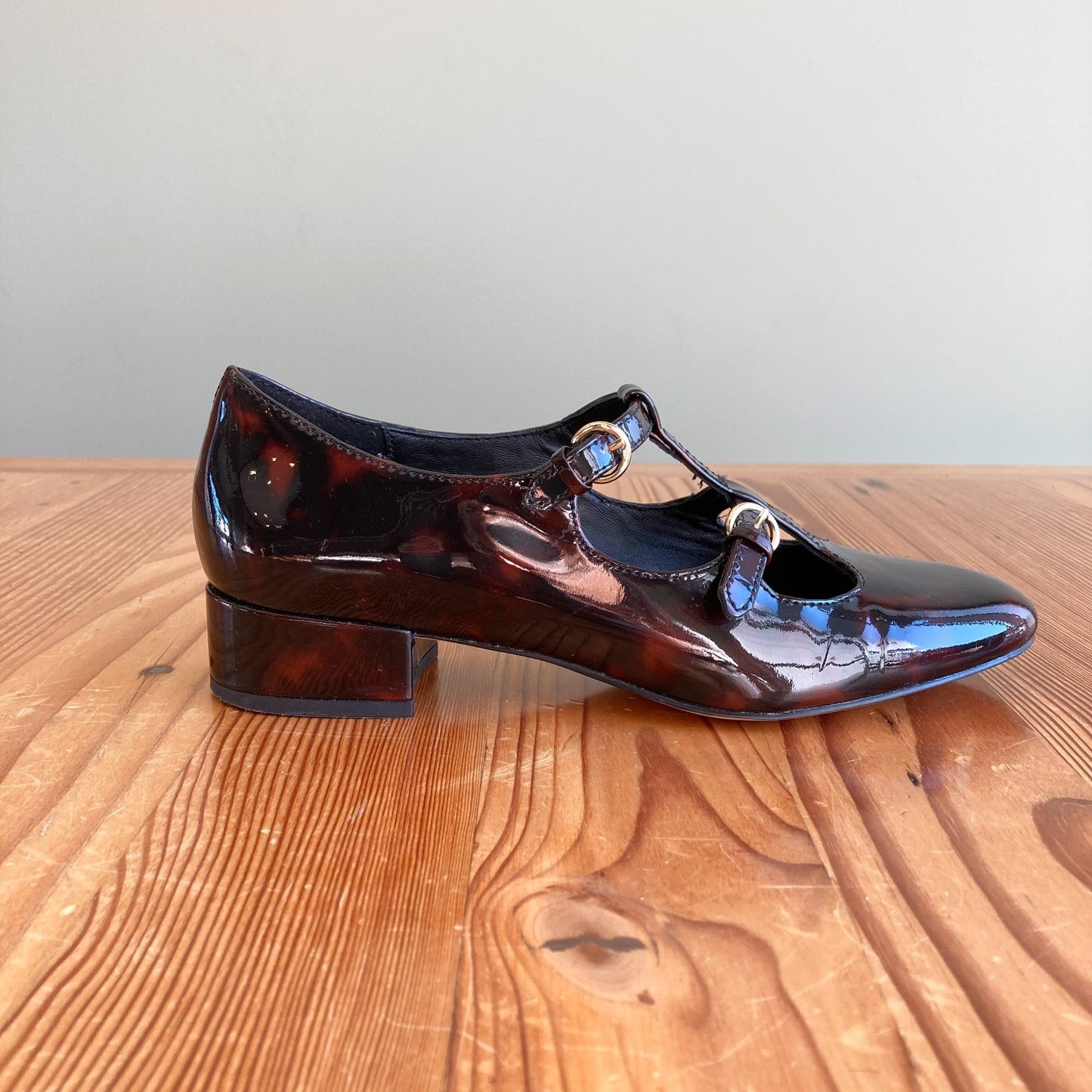 7 - J Crew Patent Leather Tortoise Shell Teagan T Strap Mary Jane Shoes 0105MR