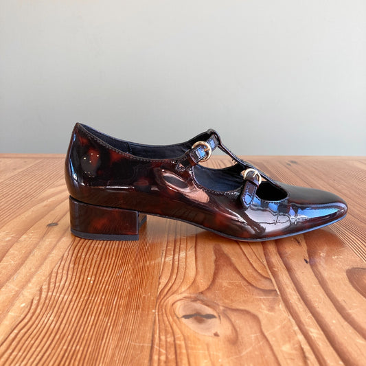 7 - J Crew Patent Leather Tortoise Shell Teagan T Strap Mary Jane Shoes 0105MR