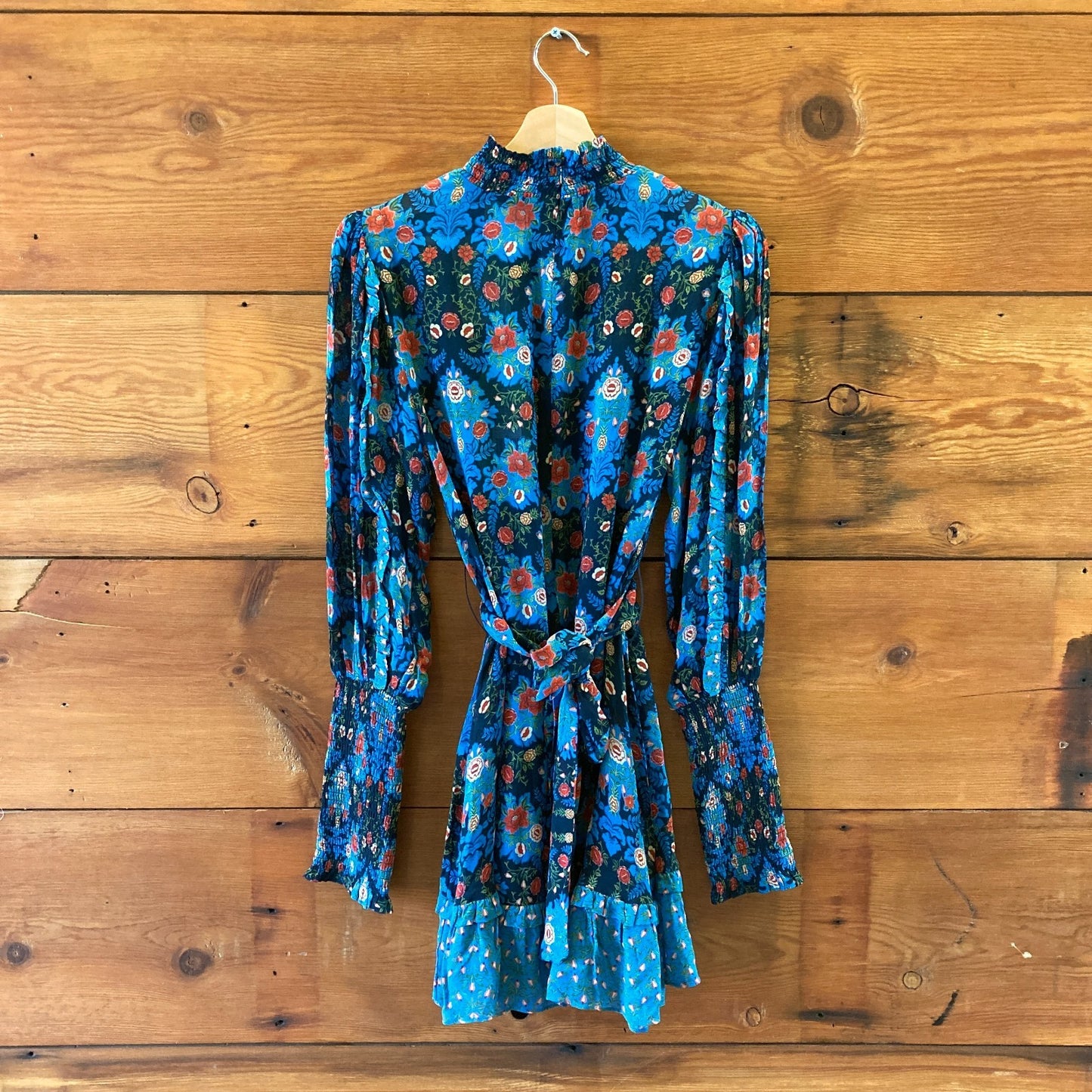 Farm Rio $260 Blue Floral High Neck Arabesque Mini Dress - Size XS - NEW - 0224D