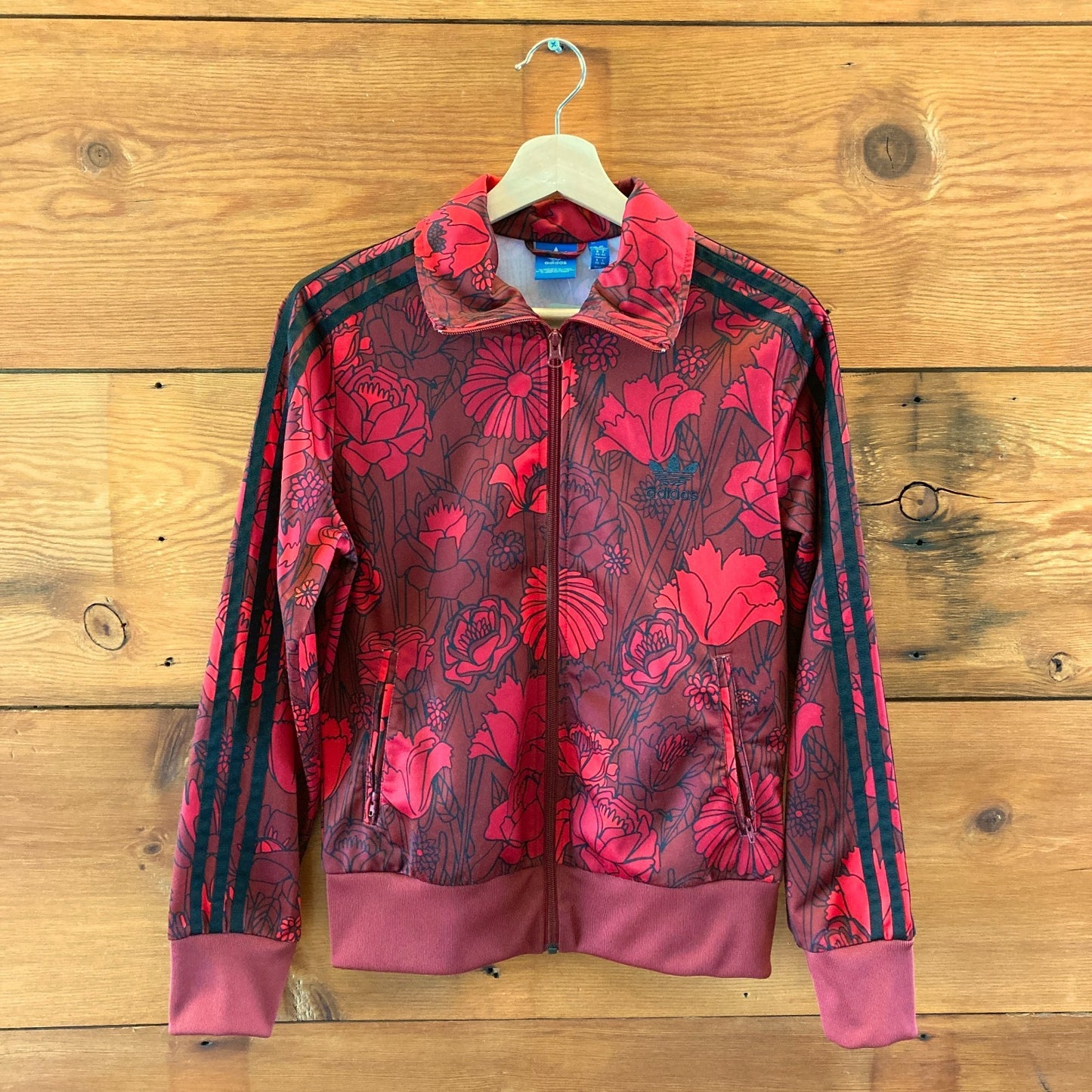 Adidas Red Rose Print Zip Front Sweatshirt Track Jacket - Size M - 0104AB