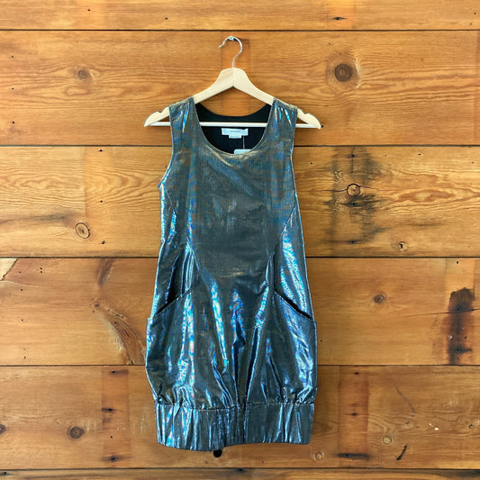 Life with Bird Metallic Pewter Paperbag Sleeveless Dress - Size 4 US - 0613LJ