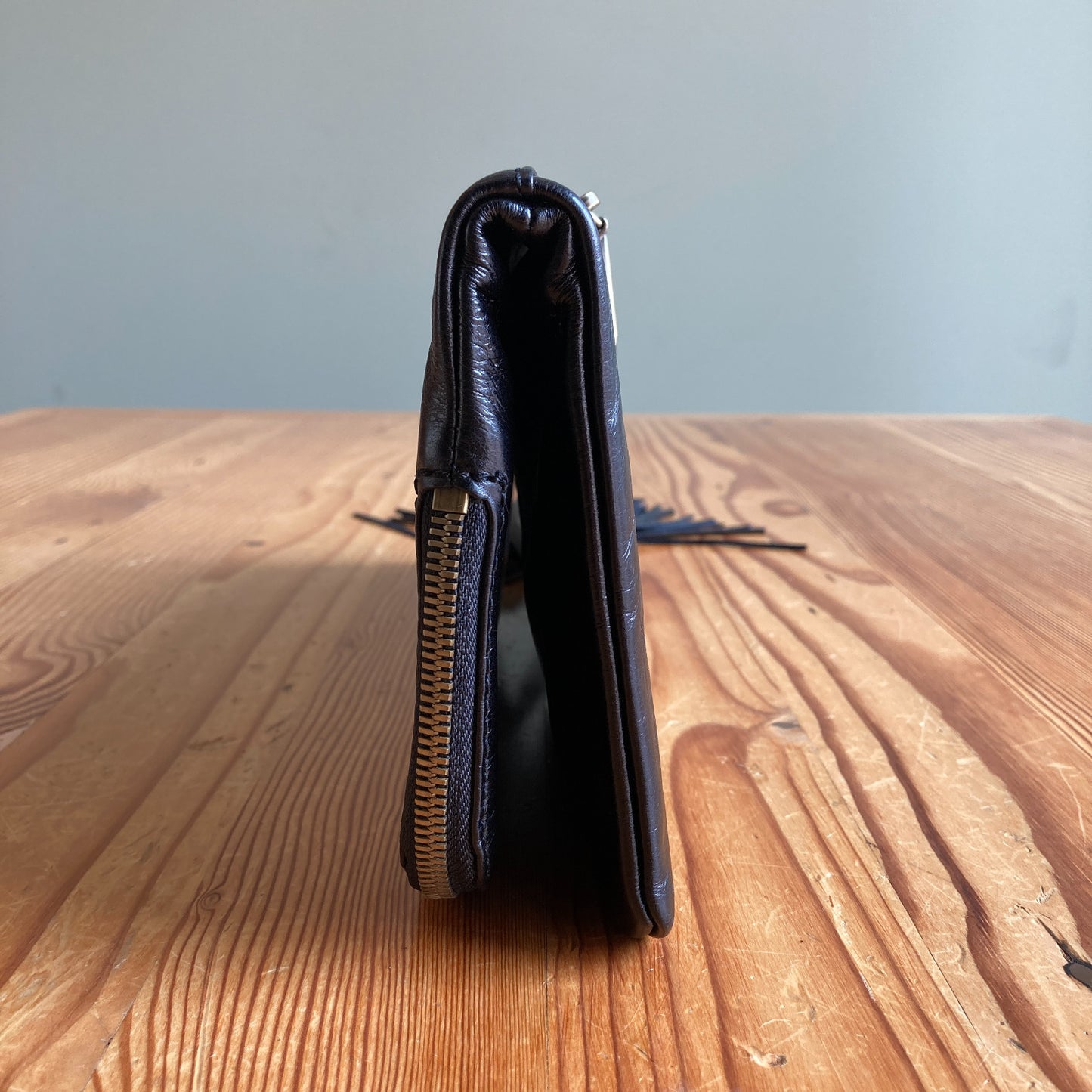Hobo International Black Leather $168 Raine Foldover Clutch Bag - 0706KS