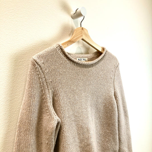 Alex Mill Tan Rolled Crew Neck Extrafine Merino Wool Sweater - Size S - 0606RO