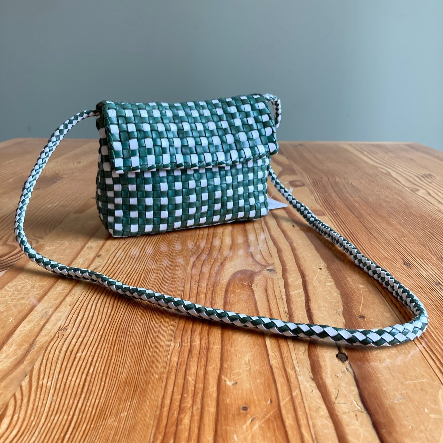 Loeffler Randall Green White Vinnie Woven Crossbody Leather Bag - 0920PW