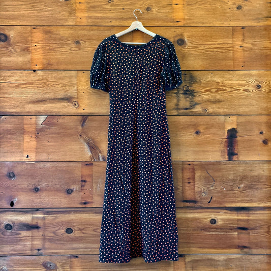 Maeve Anthropologie Black Heart Print Short Sleeve Maxi Dress - Size S - NEW - 0