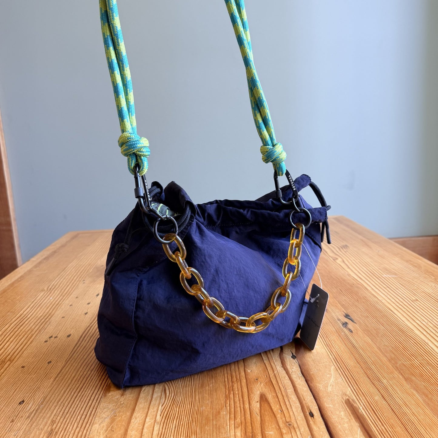 Rotunda Black Rope Strap & Amber Chain Tote Sant Hobo Bag - 0929LL