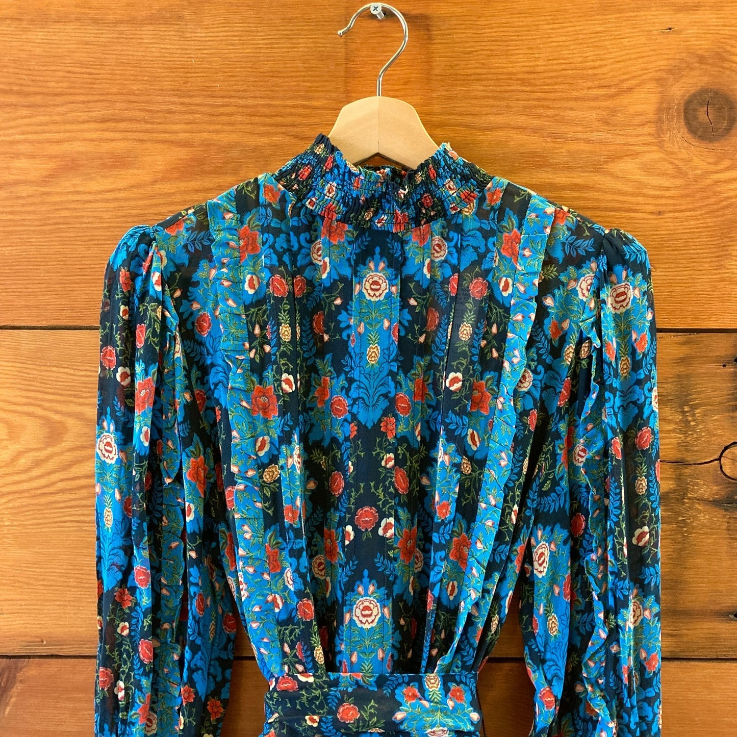 Farm Rio $260 Blue Floral High Neck Arabesque Mini Dress - Size XS - NEW - 0224D