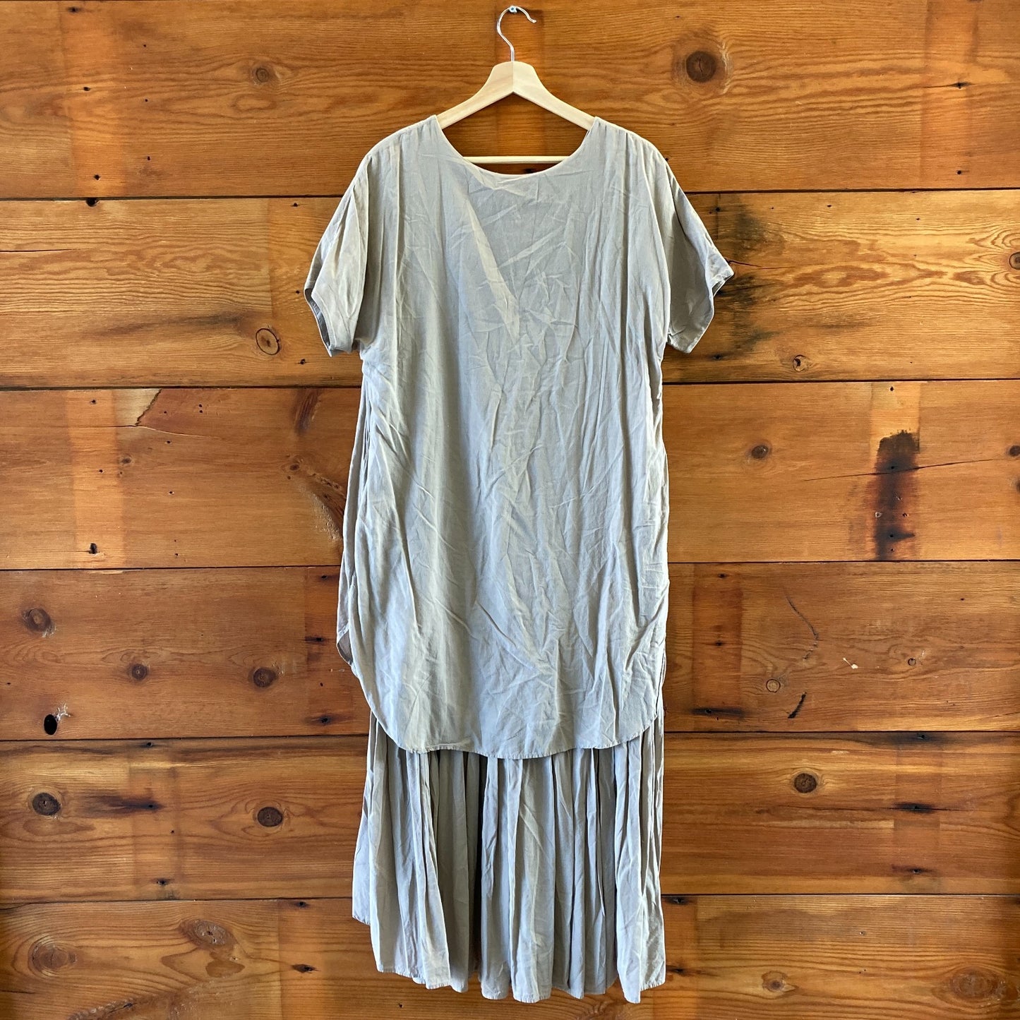 M - Black Crane Taupe Short Sleeve Layered Tiered Ruffled Lagenlook Dress 0416JW