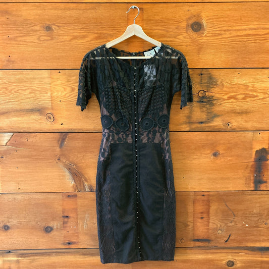 0 - Beguile Byron Lars Black Lace Carissima Fitted Pencil Dress 0308LS
