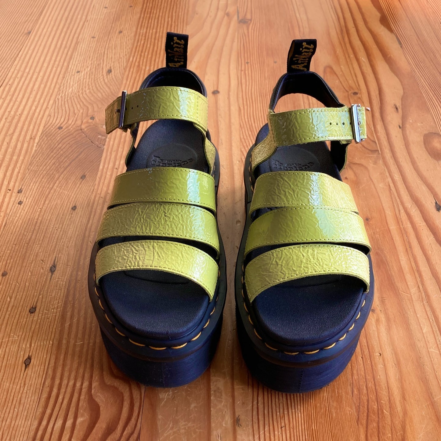 7 - Dr. Martens Lime Green Patent Leather Voss II Platform Sandals 0121MB