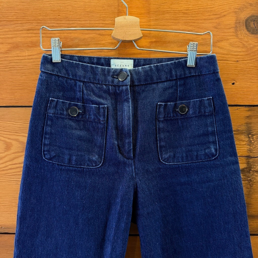 Sezane Dark Wash High Rise Wide Leg Trouser Jeans - Size 38 / 6 - 0404BB
