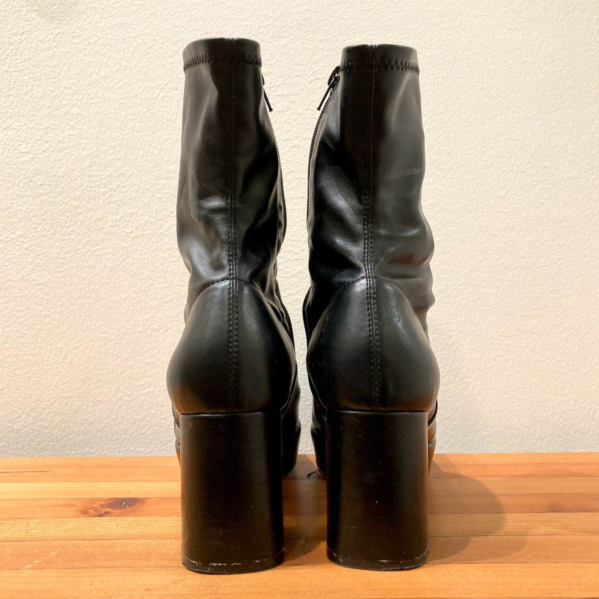 Silent D Black Otto Stretch Faux Leather Platform Boots - Size 42 / 11 - 0530JF