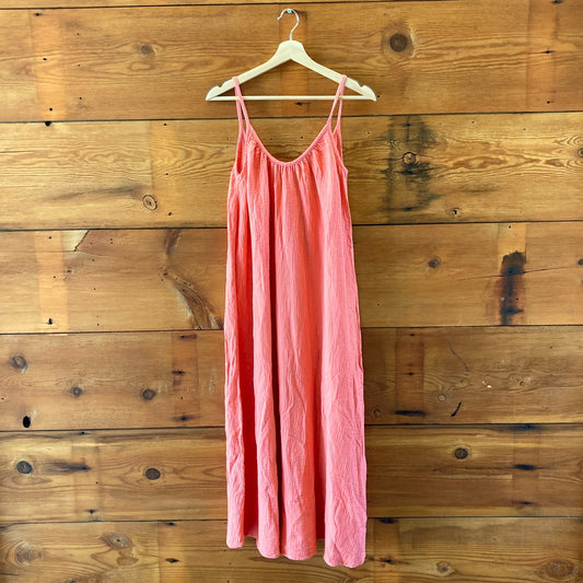 The Great. Coral Pink Gauze Cotton Midi Maxi Slip Dress - Size 1 / S - 0531AF