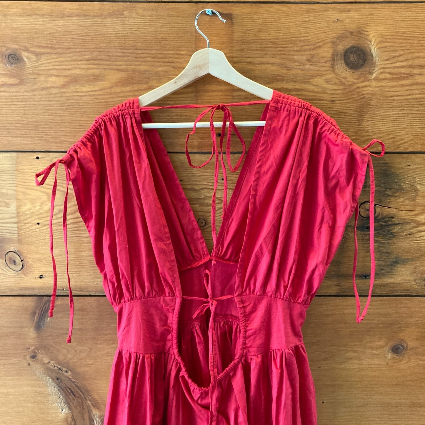 ELF Red Rafina Goddess Ruched Tie Shoulder Maxi Dress - Size S - 0618SK
