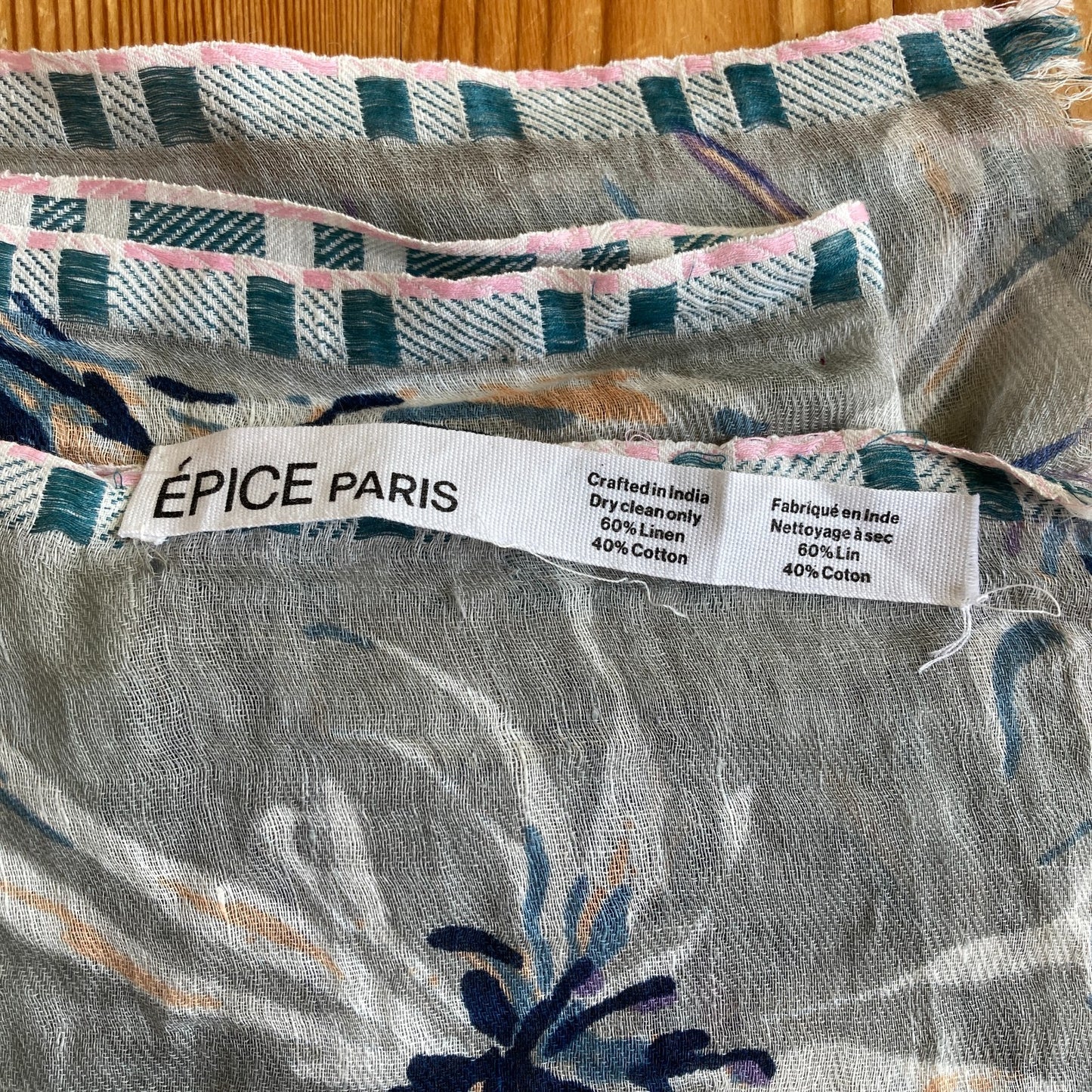 Epice Paris Gray Floral Painterly Print Linen Blend Stole Scarf - 4427SC