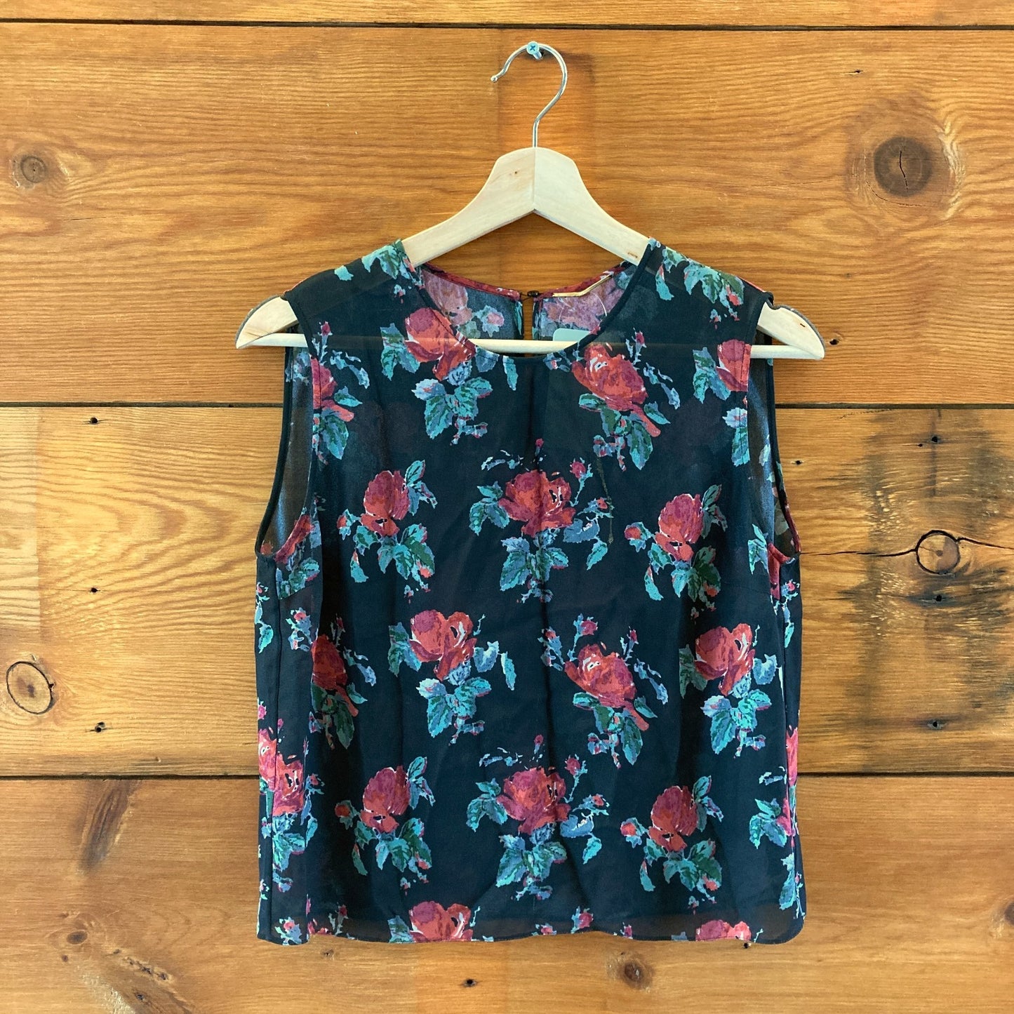 Saint Laurent Black Floral Semi Sheer Viscose Sleeveless Top - Size S - 1011SC