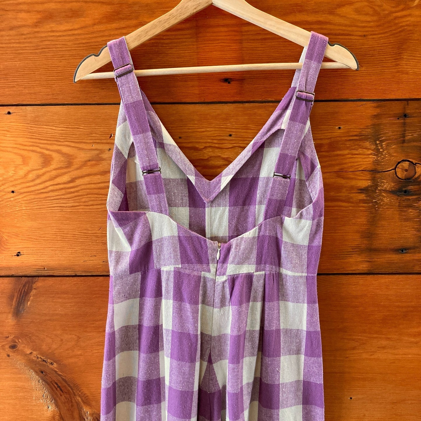 S - Ali Golden Purple & Ivory Gingham Plaid Sleeveless Wide Leg Jumpsuit 0312IG
