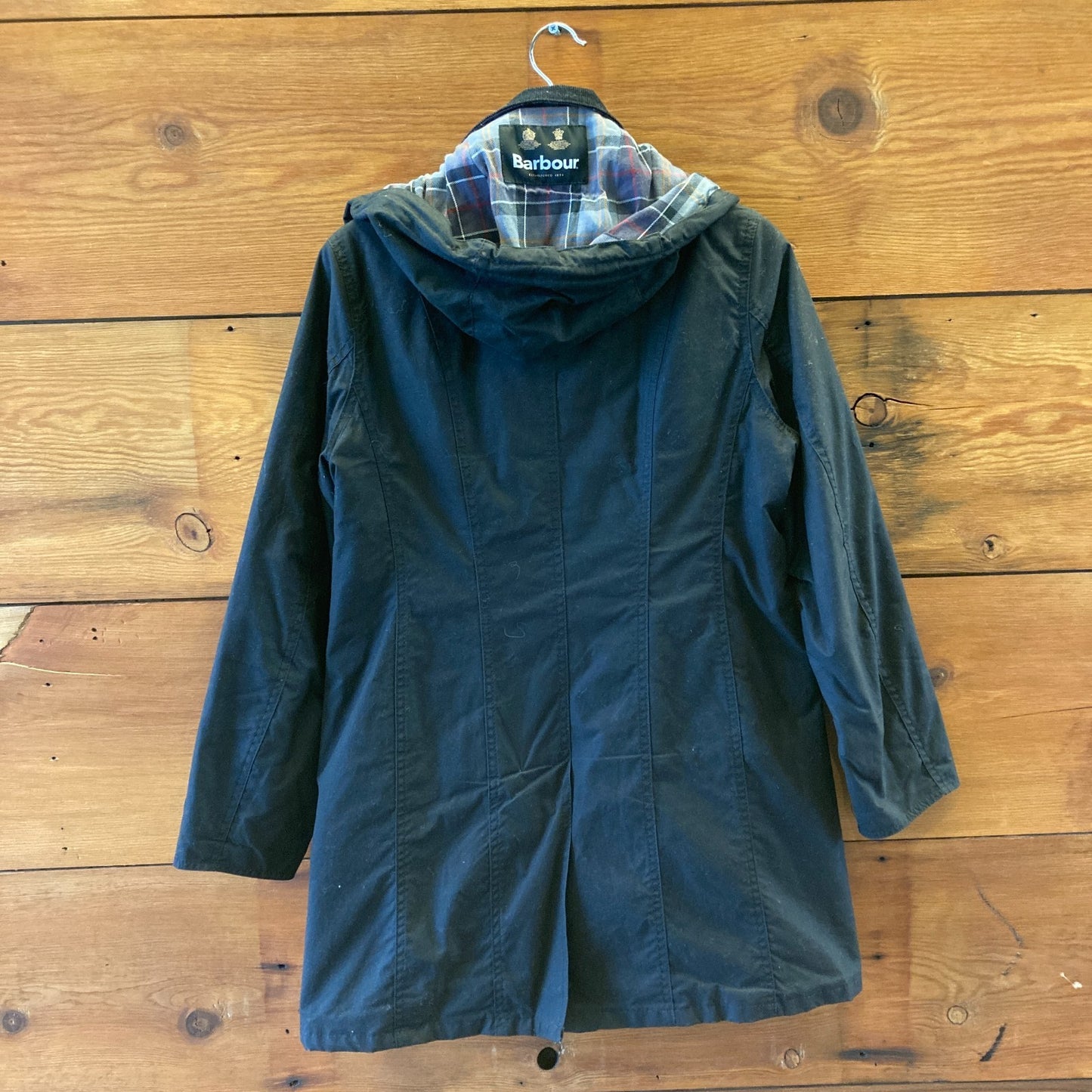 Barbour Black Waxed Cotton Insulated Hooded Women's Jacket - Size 8 - 0920PW