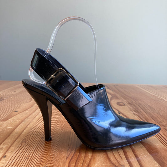 Alexander Wang Black High Gloss Leather Slingback Mules Heels - 36 / 6 - 0209SB