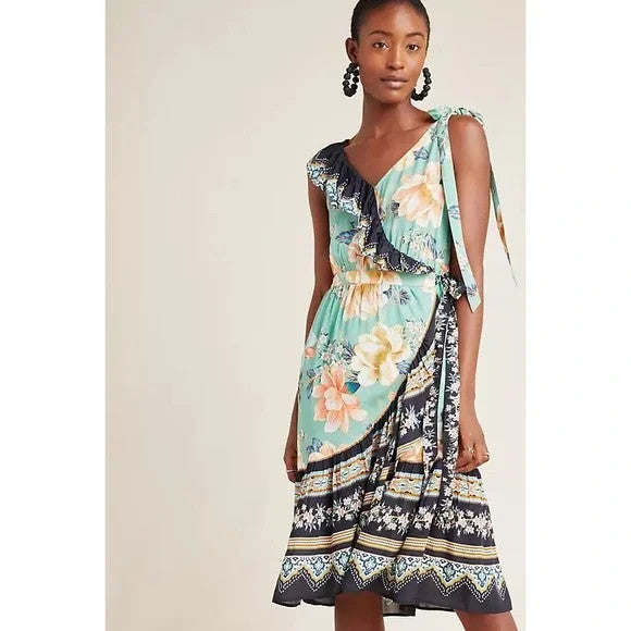 Farm Rio Anthropologie Mint Floral NEW Monica Wrap Dress - Size S P - 1118SM