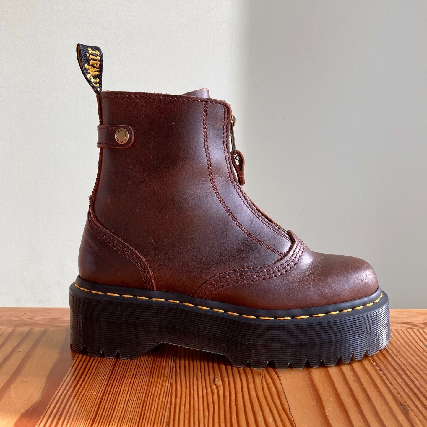 37 / 6 - Dr. Martens Dark Brown Leather Jetta Platform Boots w/ Zip 0312IG