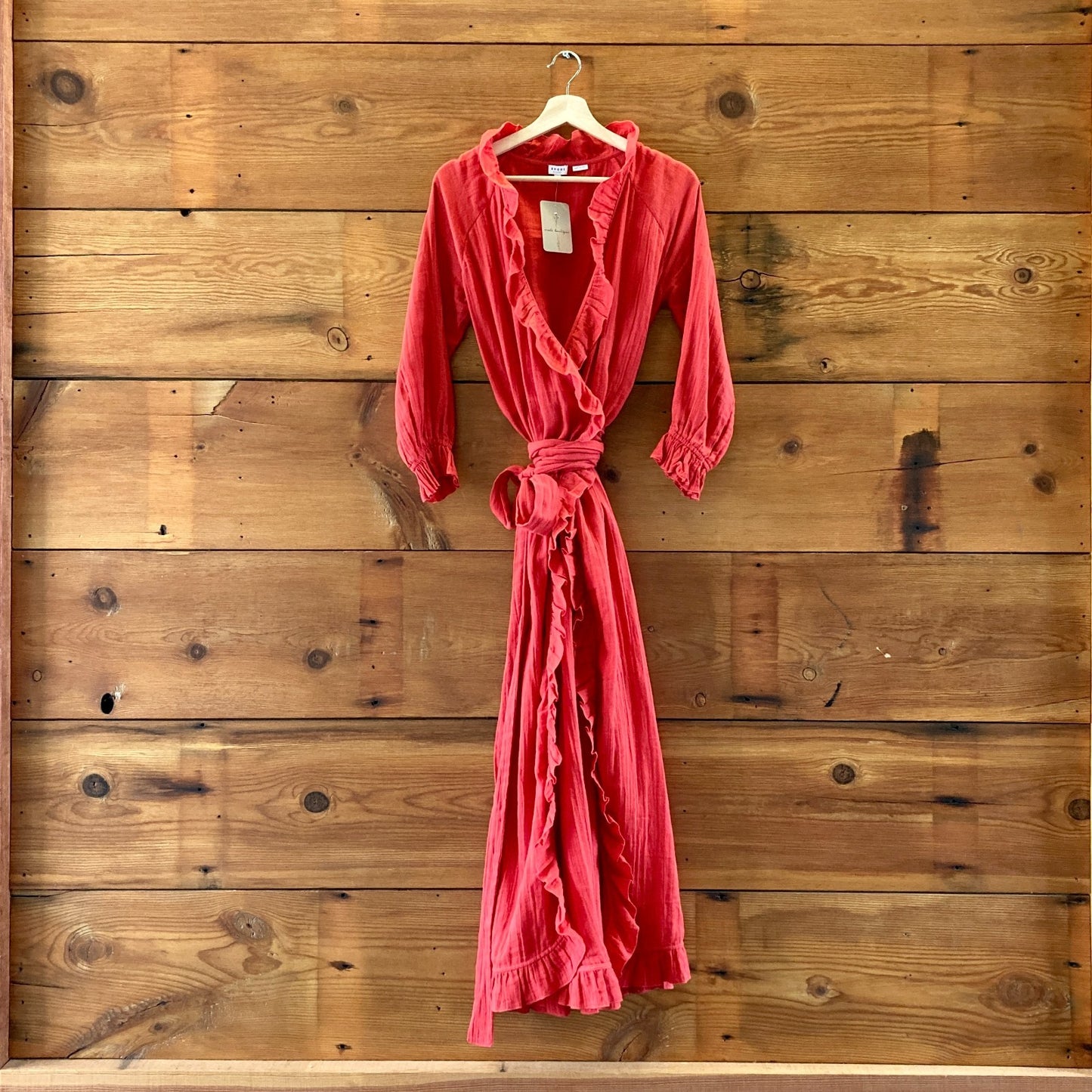 Rhode Resort $199 Red Ruffle Jagger Cotton Wrap Dress - Size S - 0316CK