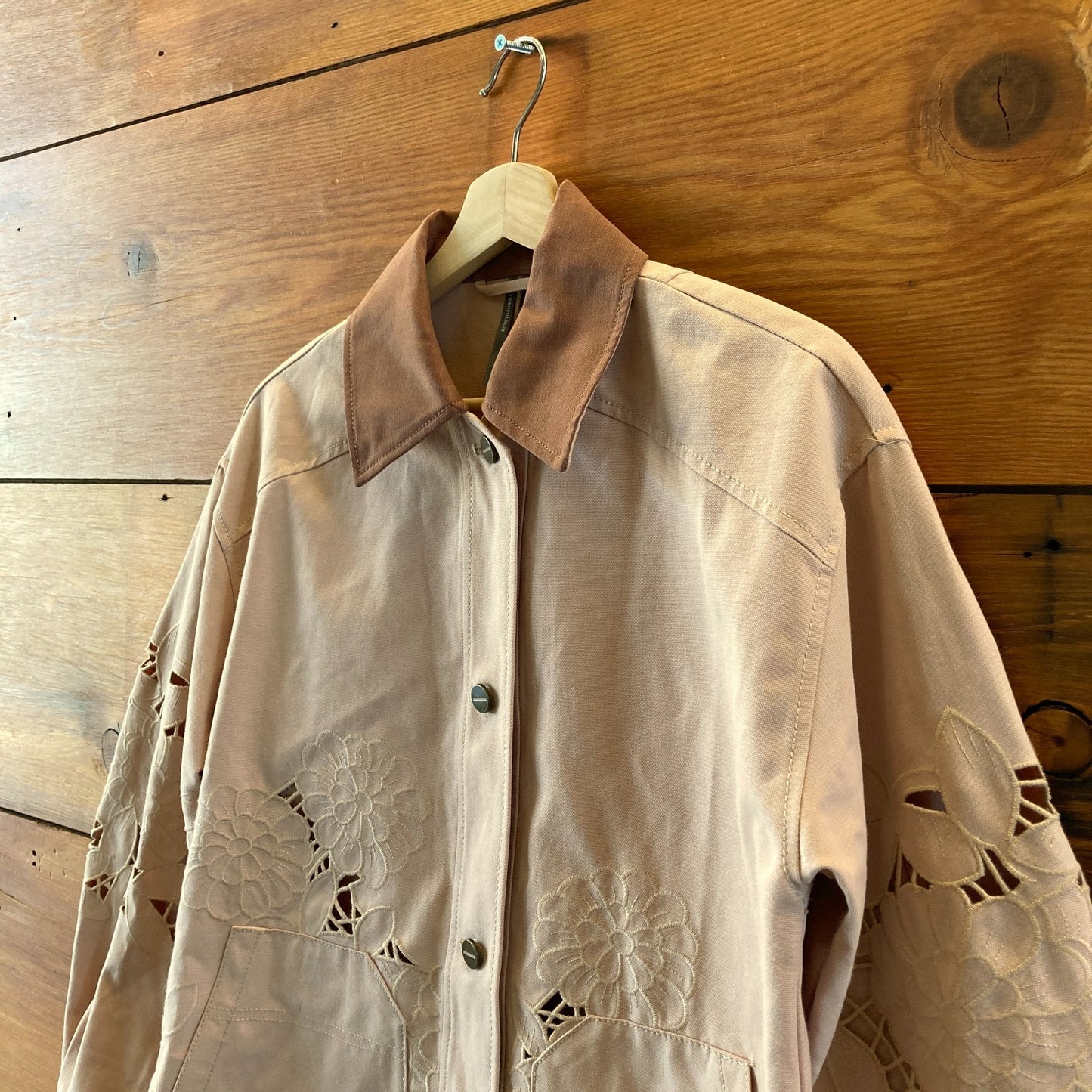 by Anthropologie Tan Embroidered Cutwork Barn Jacket - Size XXS - 0703SC