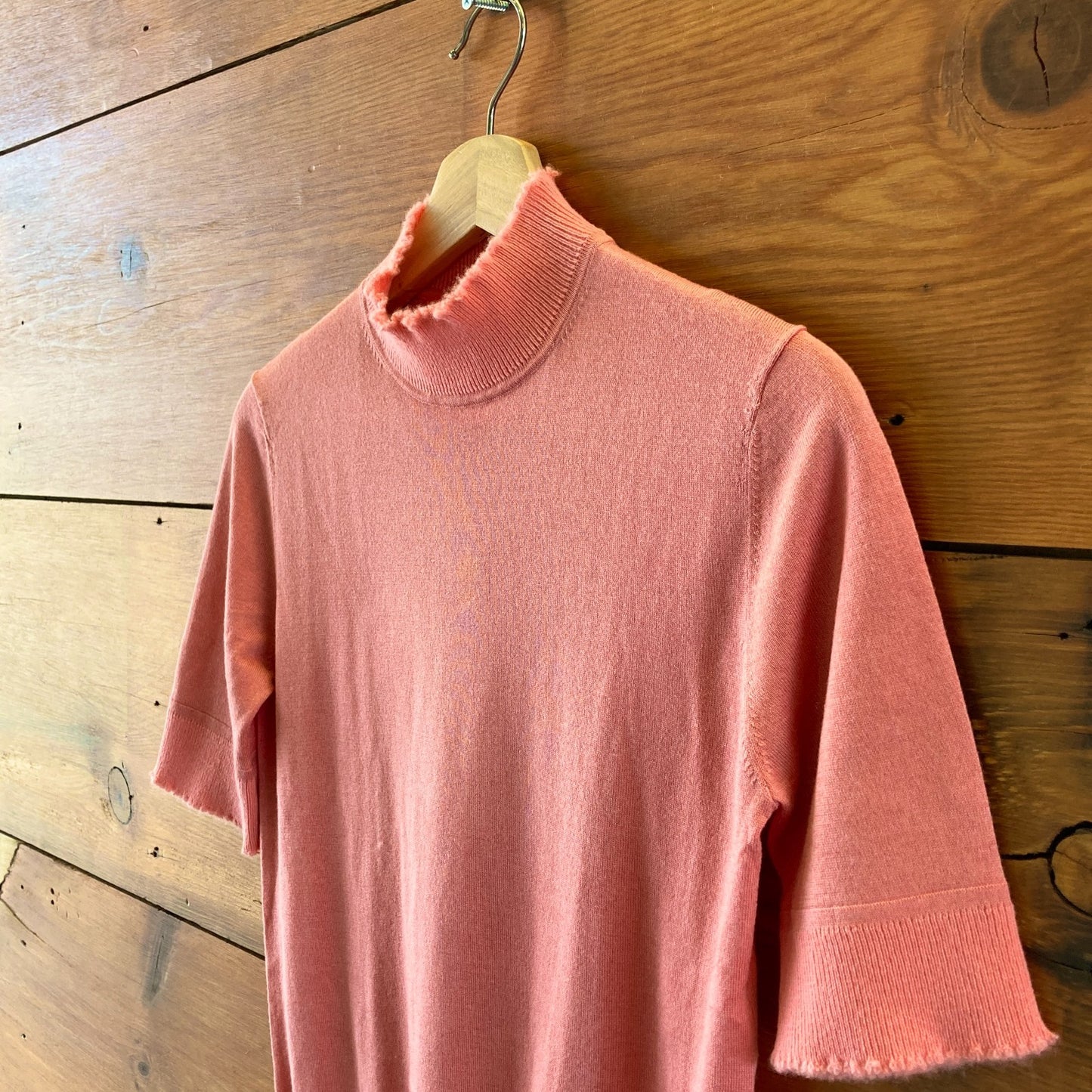 Nina Ricci Salmon Mock Neck Short Sleeve Silk Cashmere Sweater - Sz S - 0422VS