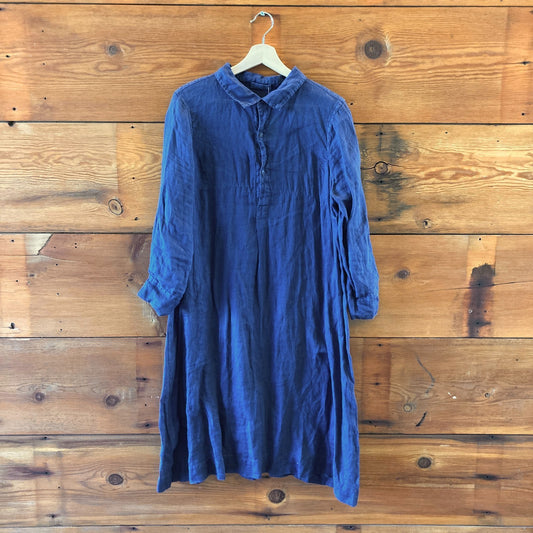 CP Shades Navy Blue 3/4 Sleeve Linen V Neck Midi Length Dress - Size S - 0816TB