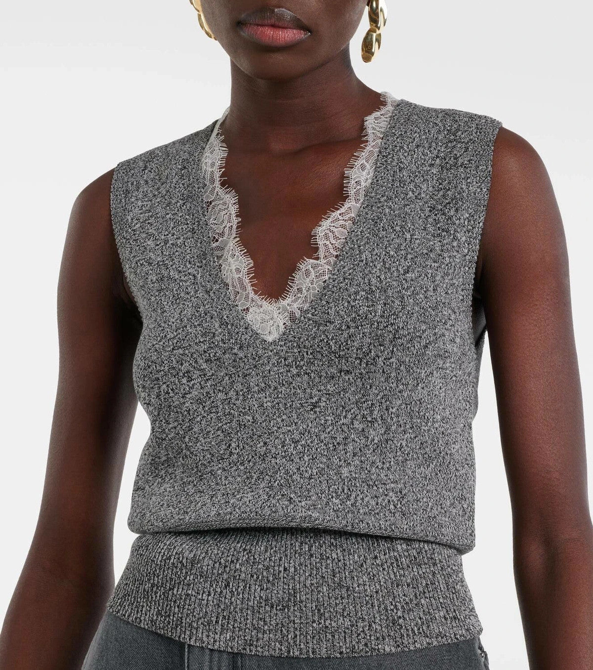 JW Anderson $355 Gray Lace Trimmed Sleeveless Knit Tank Top - Size M - 1011SC