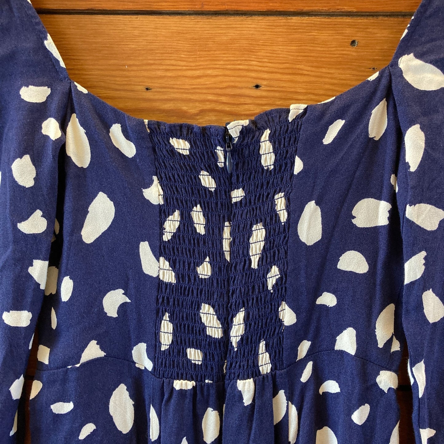 Reformation Navy Patterned Long Sleeve Midi Length Dress - Sz 0 Petite - 0515CJ