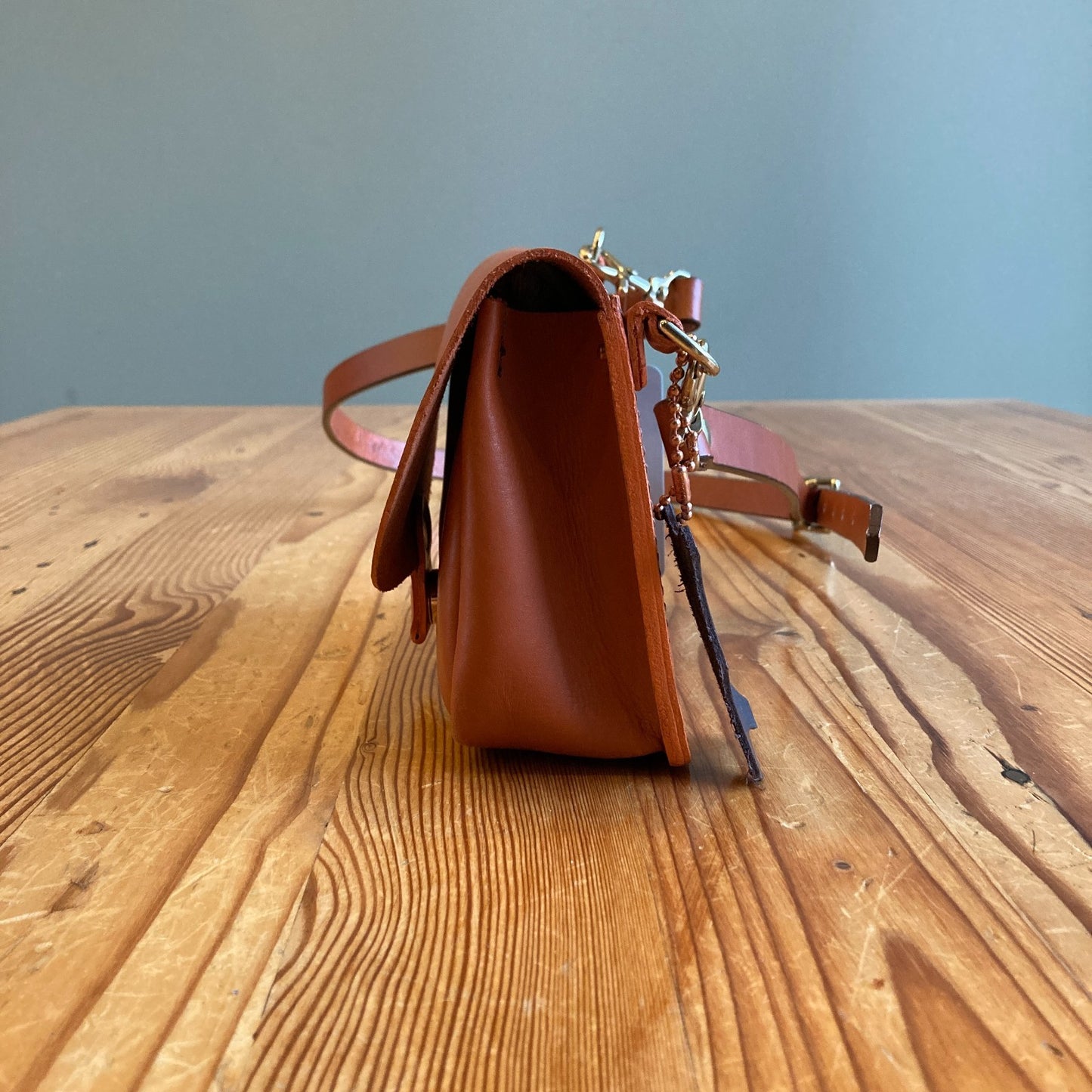 Orox Leather Co. Orange Brown Leather Small Crossbody Purse Bag 0707SC