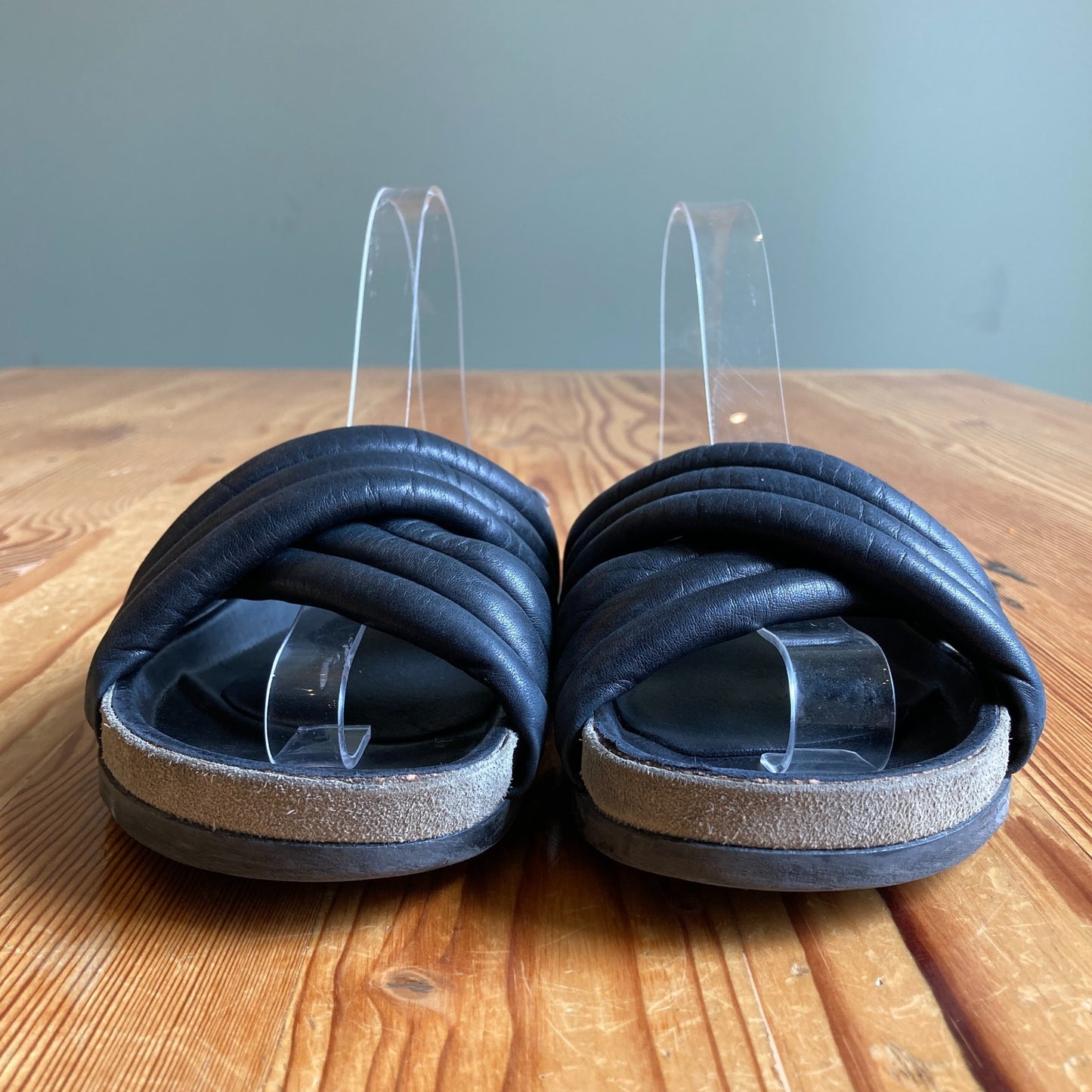 Isabel Marant Black Puffed Leather Sandals Slides Shoes - Size 38 / 8 - 0316CK