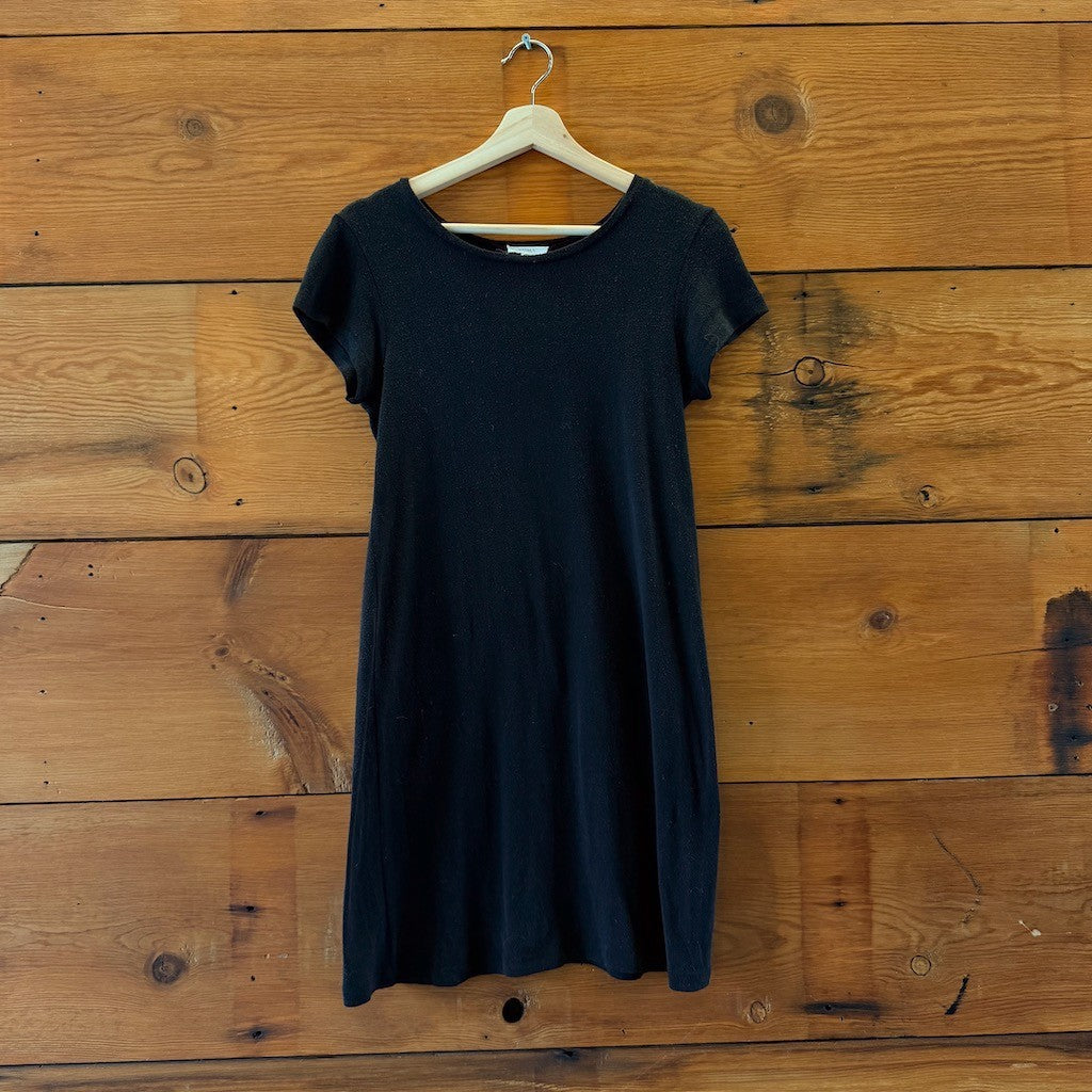 Ozma of California Black Short Sleeve Linen Shift Dress - Size S