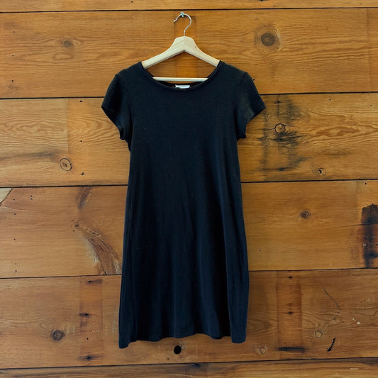 Ozma of California Black Short Sleeve Linen Shift Dress - Size S - 0312IG