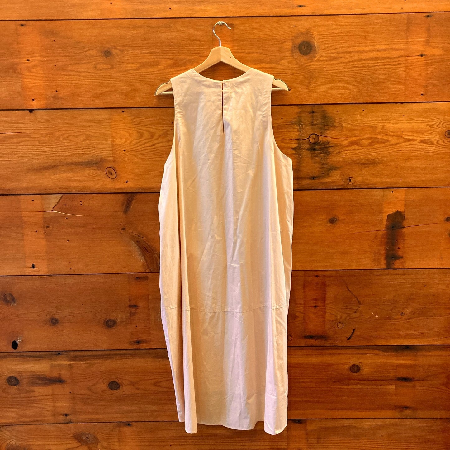 L - Paper Label Sand NEW $195 Gala Sleeveless Organic Cotton Poplin Dress 0416JW