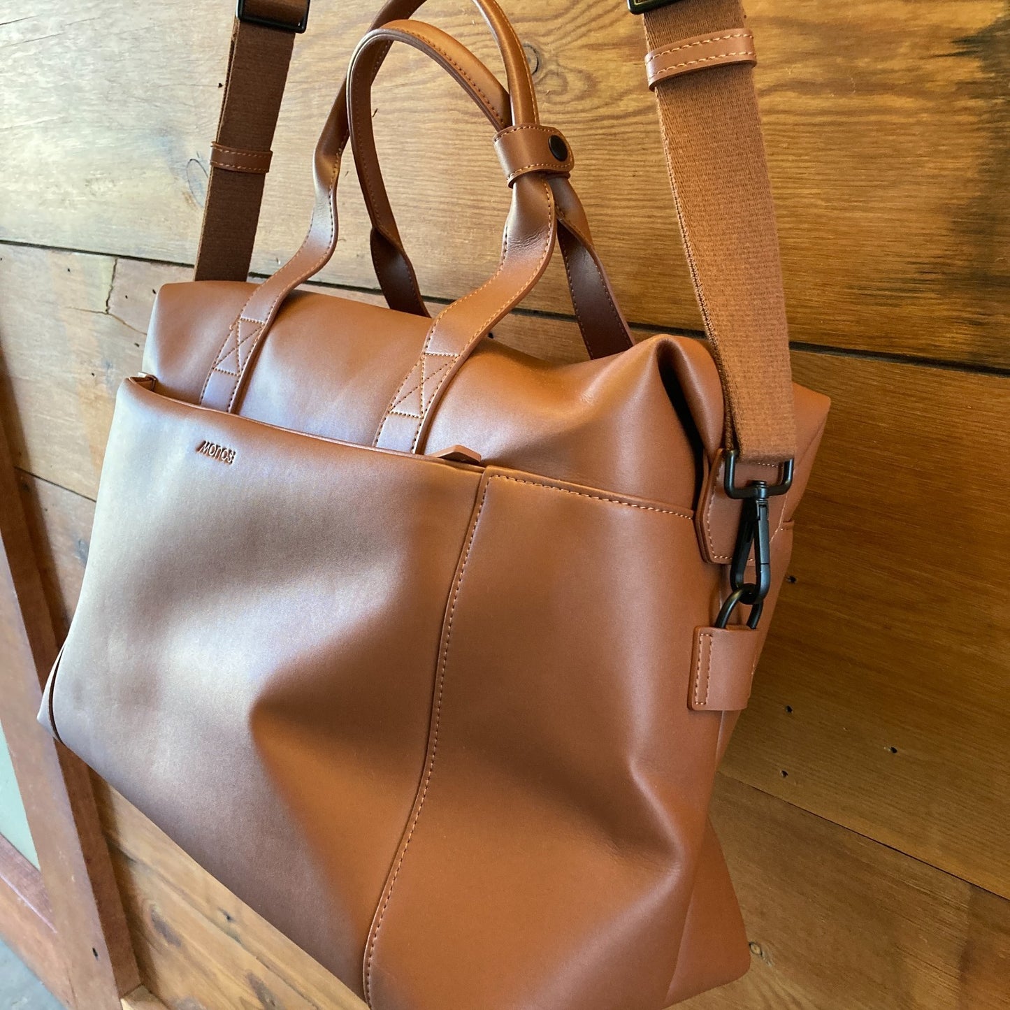 Monos $260 Brown Vegan Leather Metro Duffle Travel Gym Bag - NEW - 1122KP