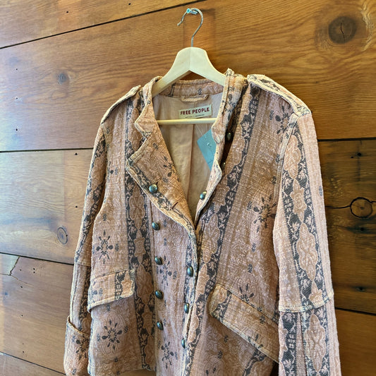 Free People Pink Jacquard Lotty Ornate Button Closure Jacket - Size M - 1107KK