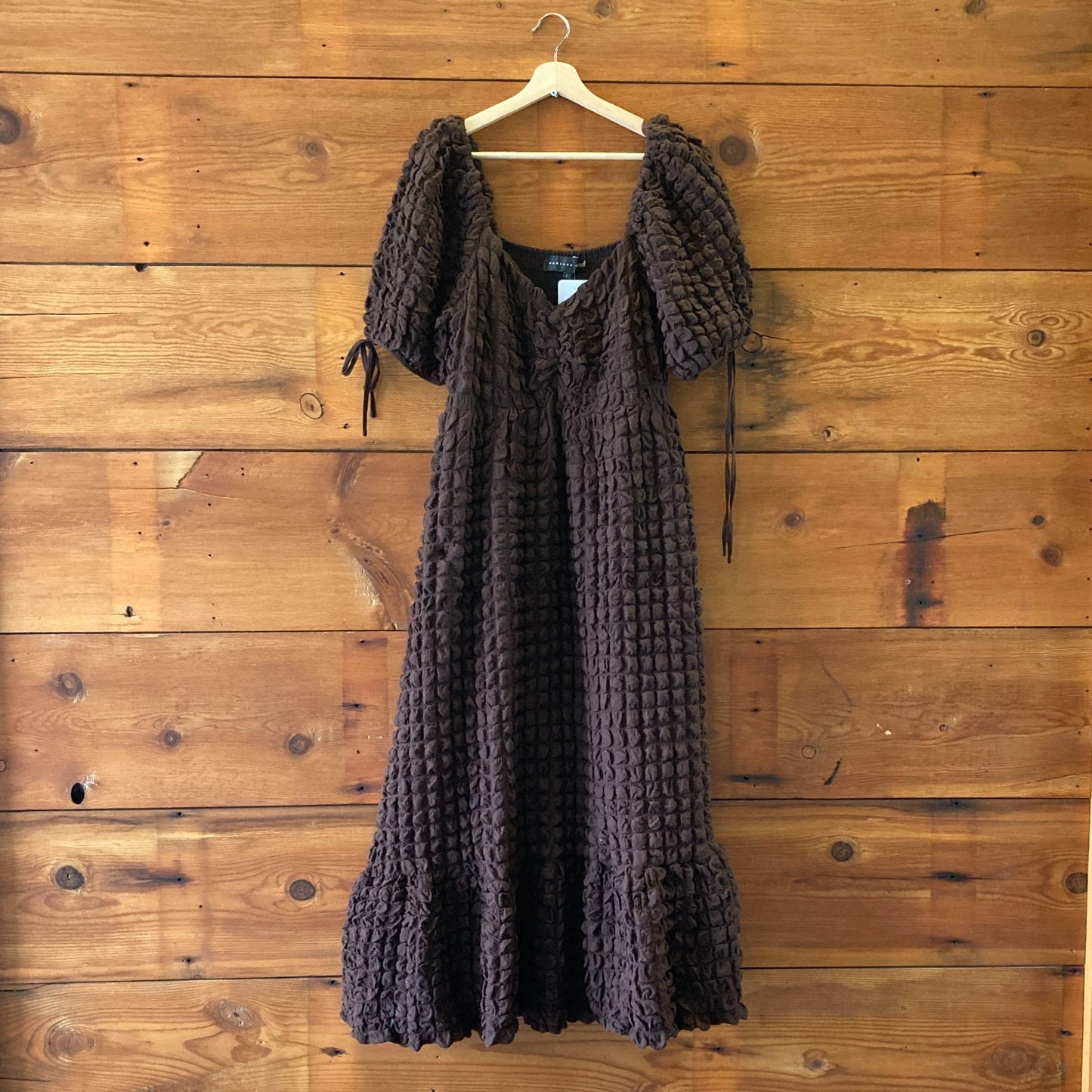 L - Endless Rose $140 Brown Textured Sweetheart Neckline Maxi Dress 0206BS