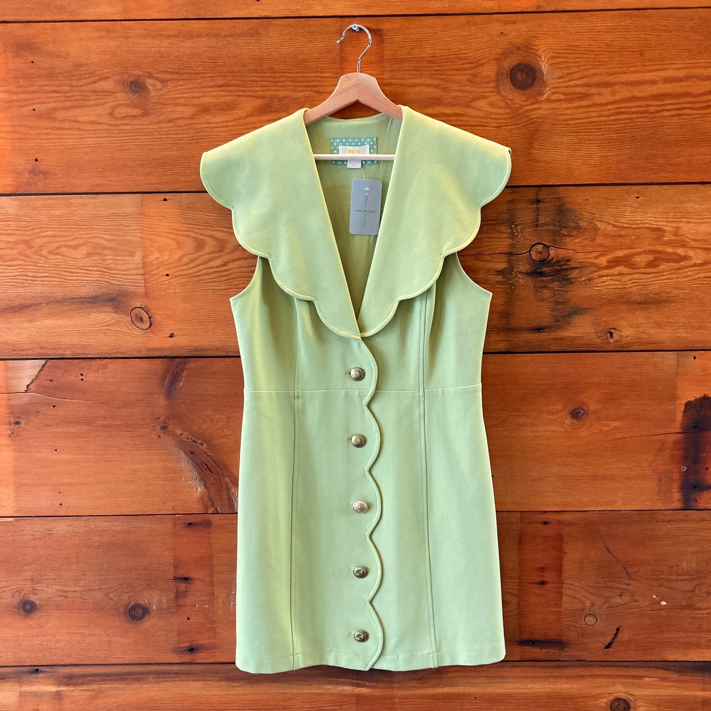 L - Maeve Anthropologie Green Scalloped Buttondown Sleeveless Dress 1203TR