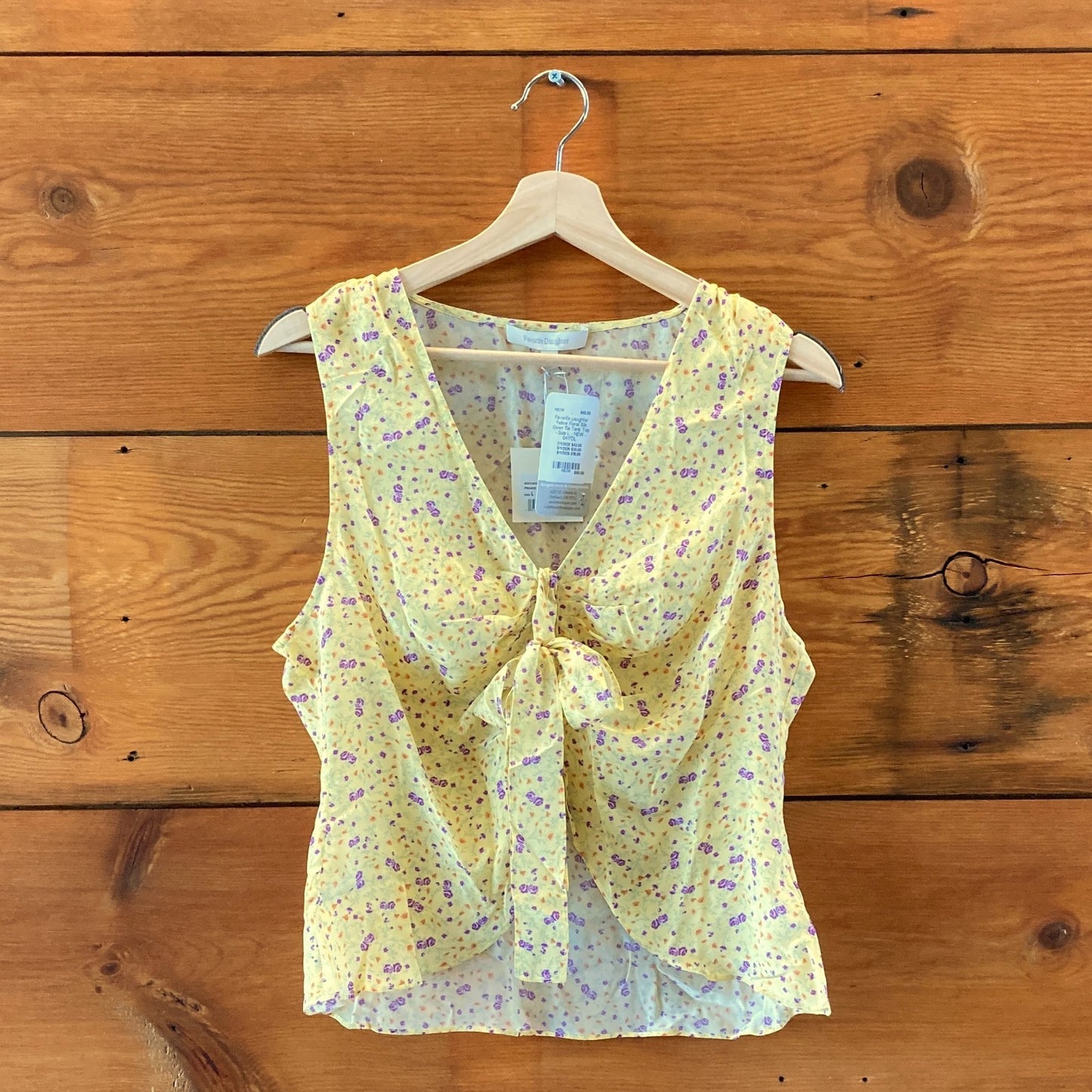Favorite Daughter Yellow Floral Silk Gwen Tie Tank Top - Size L - NEW - 0417DL